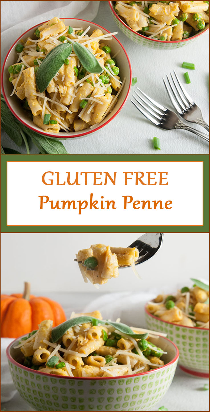 One Pot Gluten Free Pumpkin Penne with Peas and Parmesan