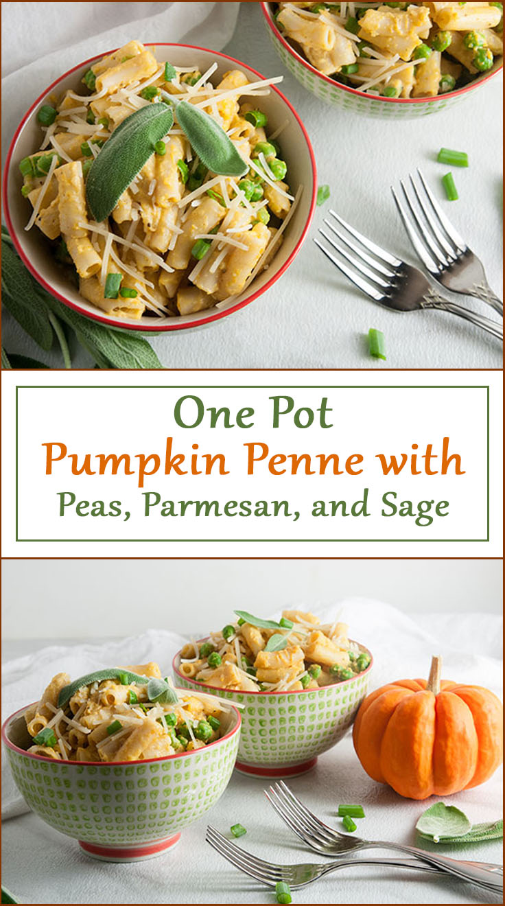 One Pot Pumpkin Penne with Peas and Parmesan