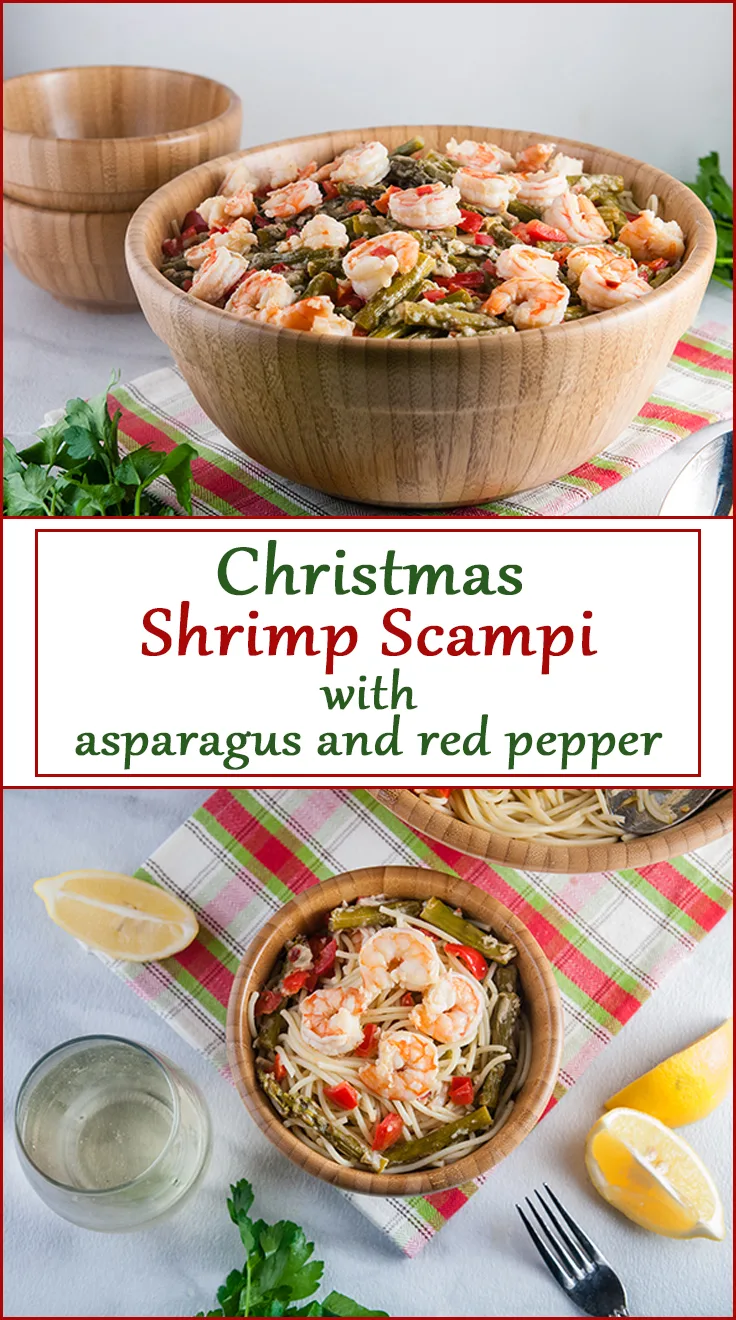 Christmas Shrimp Scampi with asparagus and red peppers from www.SeasonedSprinkles.com