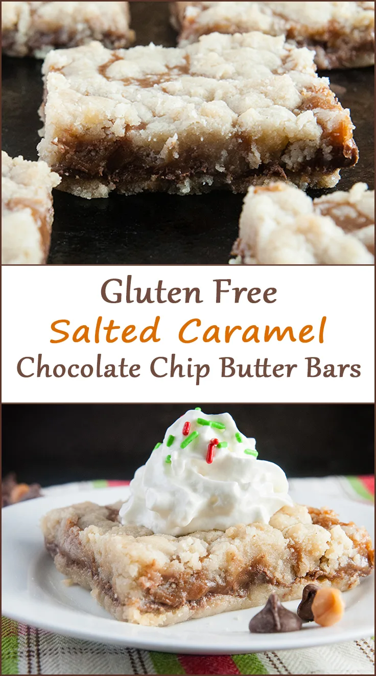 Gluten free salted caramel chocolate chip butter bars from www.SeasonedSprinkles.com