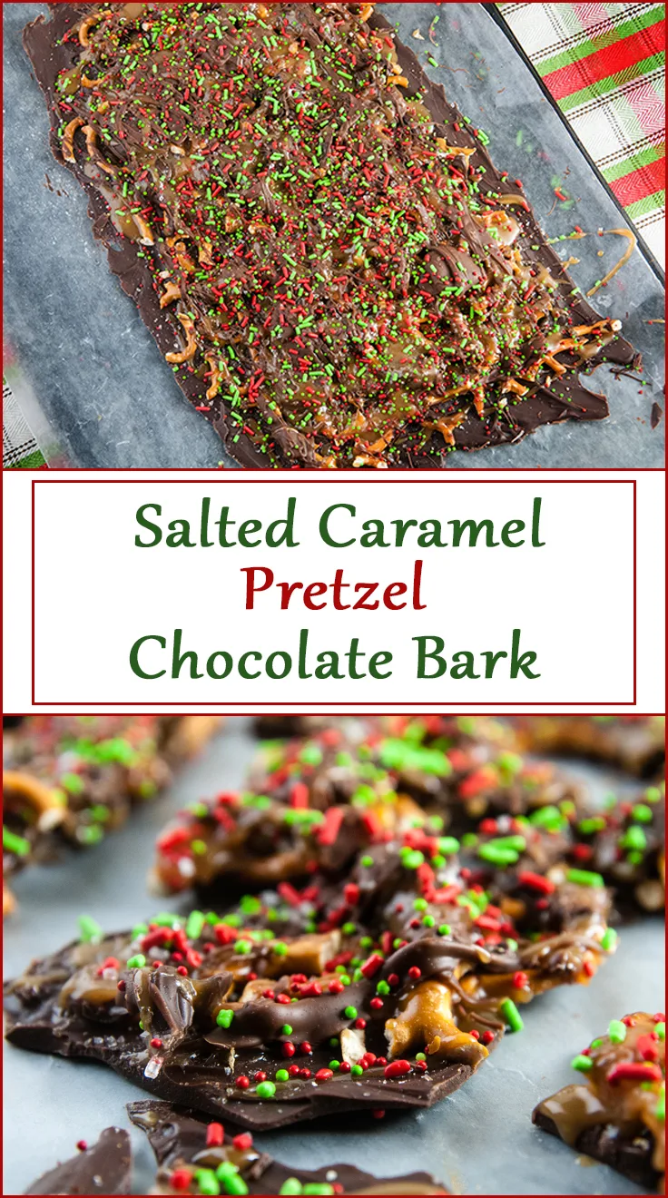 Easy Salted Caramel Pretzel Chocolate Bark from www.SeasonedSprinkles.com