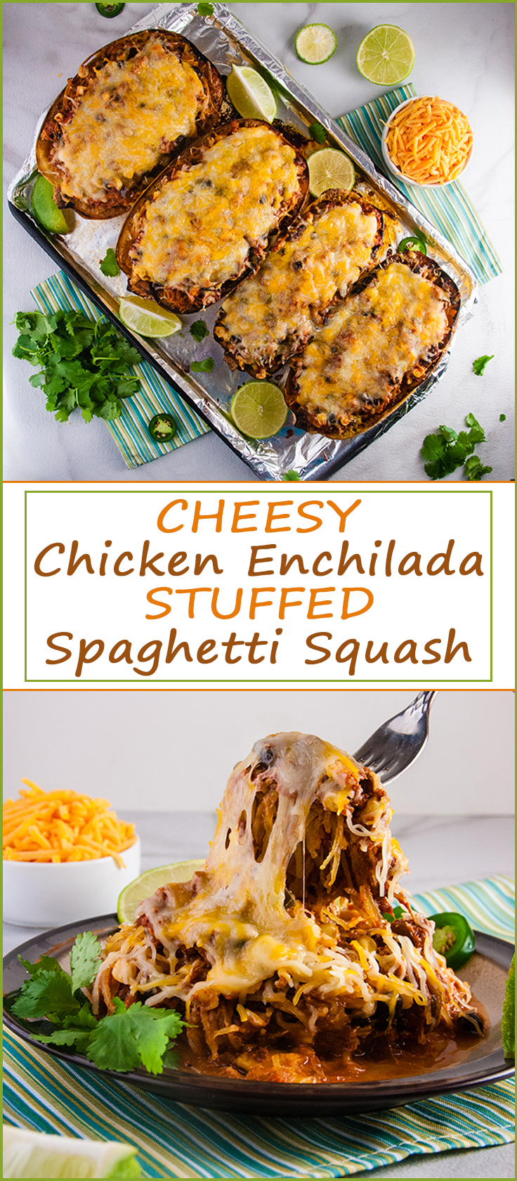 Cheesy Chicken Enchilada Stuffed Spaghetti Squash from www.SeasonedSprinkles.com