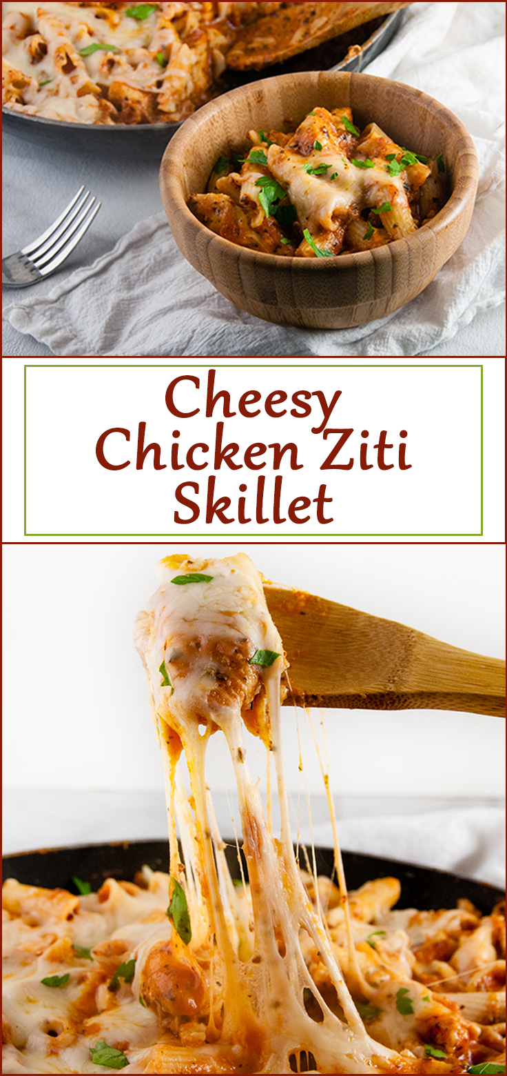 Cheesy Chicken Ziti Skillet from www.SeasonedSprinkles.com