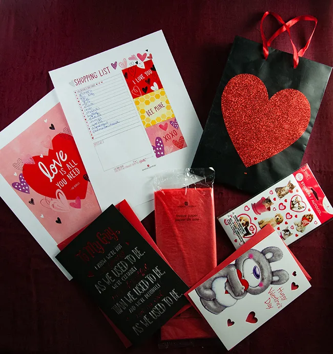 Valentine's Day cards, printables, gift bags, stickers, an tissue paper from American Greetings