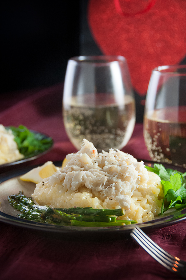 The perfect romantic meal for 2: crab risotto with asparagus