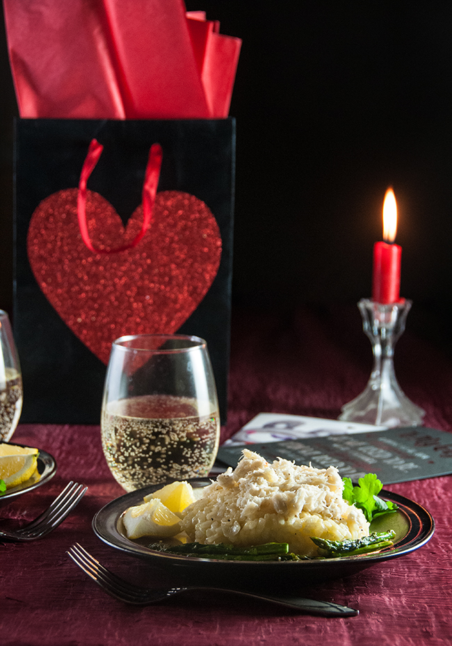 The perfect romantic meal for 2: crab risotto with asparagus