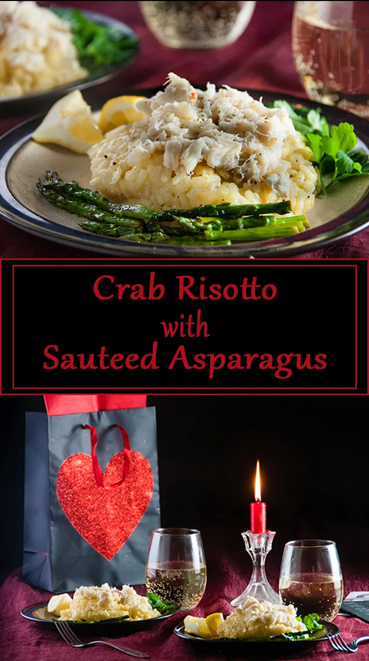 Date Night or Valentine's Day Crab Risotto with Asparagus from www.SeasonedSprinkles.com