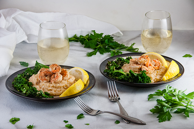 Shrimp Risotto with Garlicky Kale