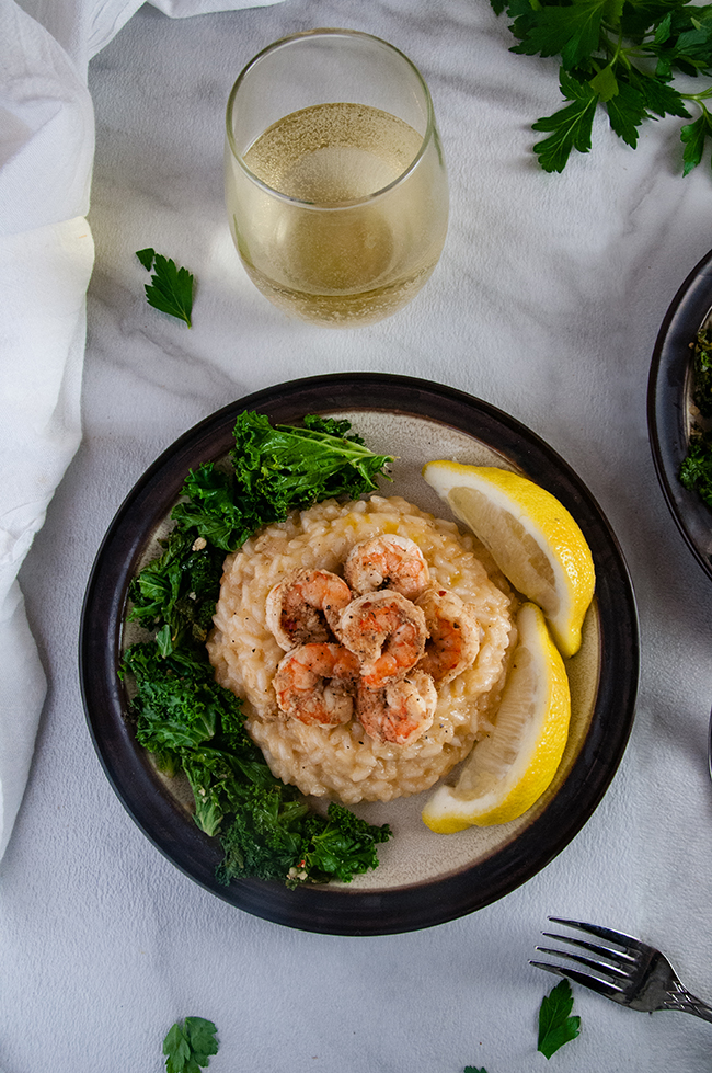 Shrimp Risotto with Garlicky Kale