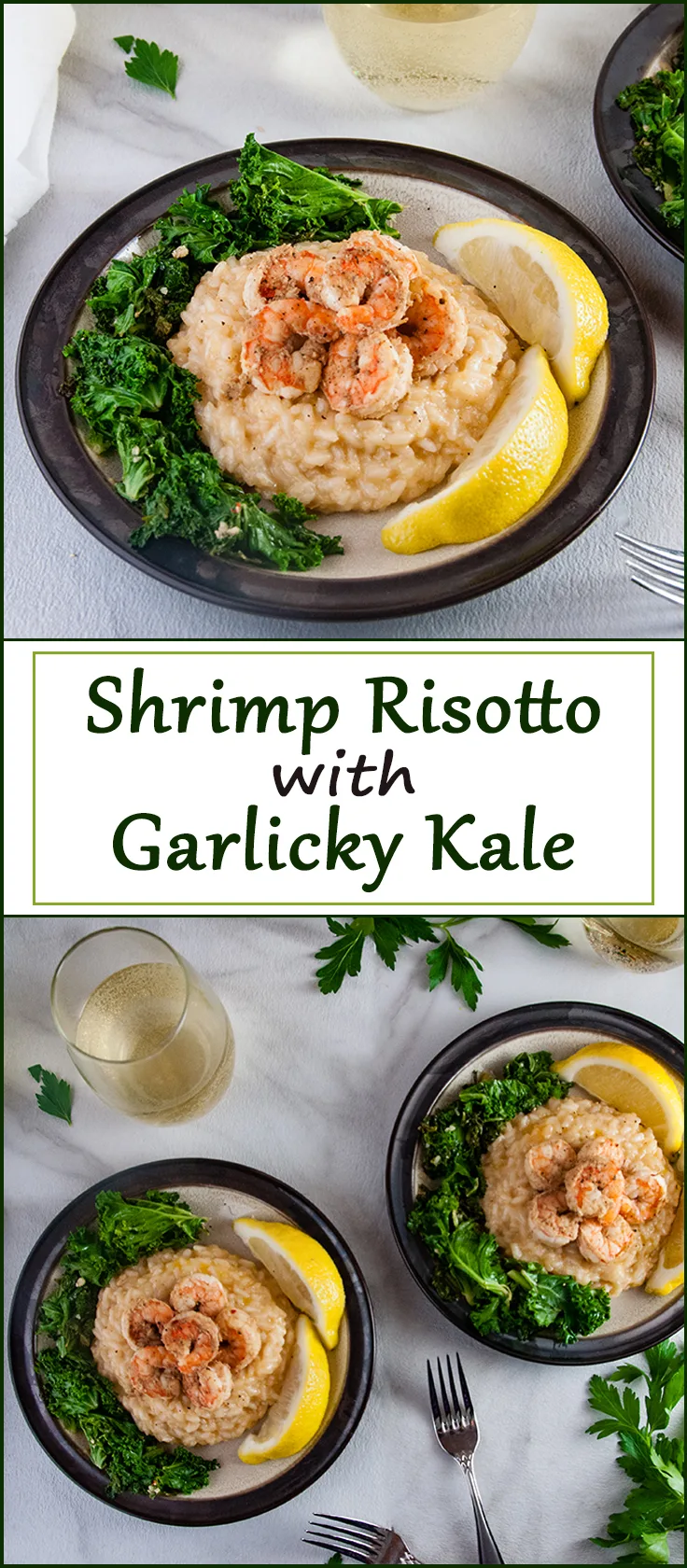 Shrimp Risotto with Garlicky Kale from www.SeasonedSprinkles.com
