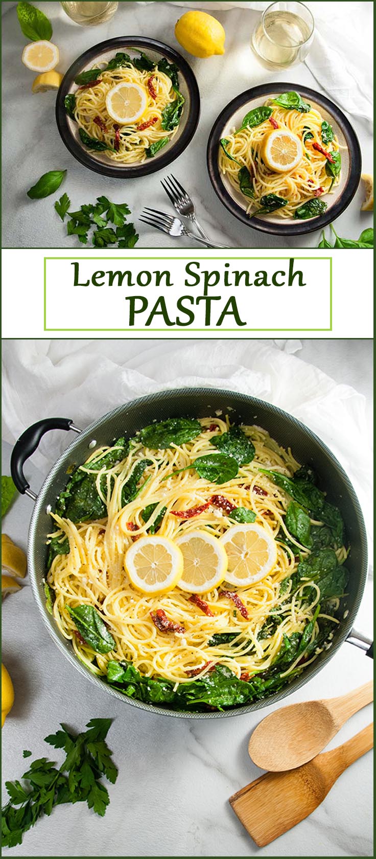 Easy Lemon Spinach Pasta with Sun Dried Tomatoes from www.SeasonedSprinkles.com