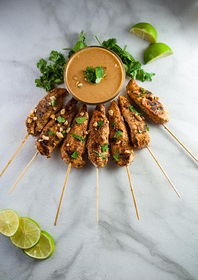 Thai Chicken Satay Skewers with Curry Peanut Dipping Sauce