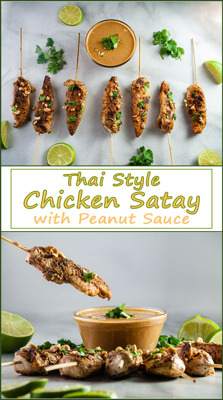 Thai Chicken Satay Skewers with Curry Peanut Dipping Sauce from www.SeasonedSprinkles.com