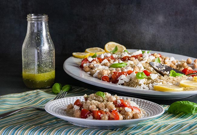 Tomato Chickpea and Quinoa Salad with Lemon Basil Vinaigrette