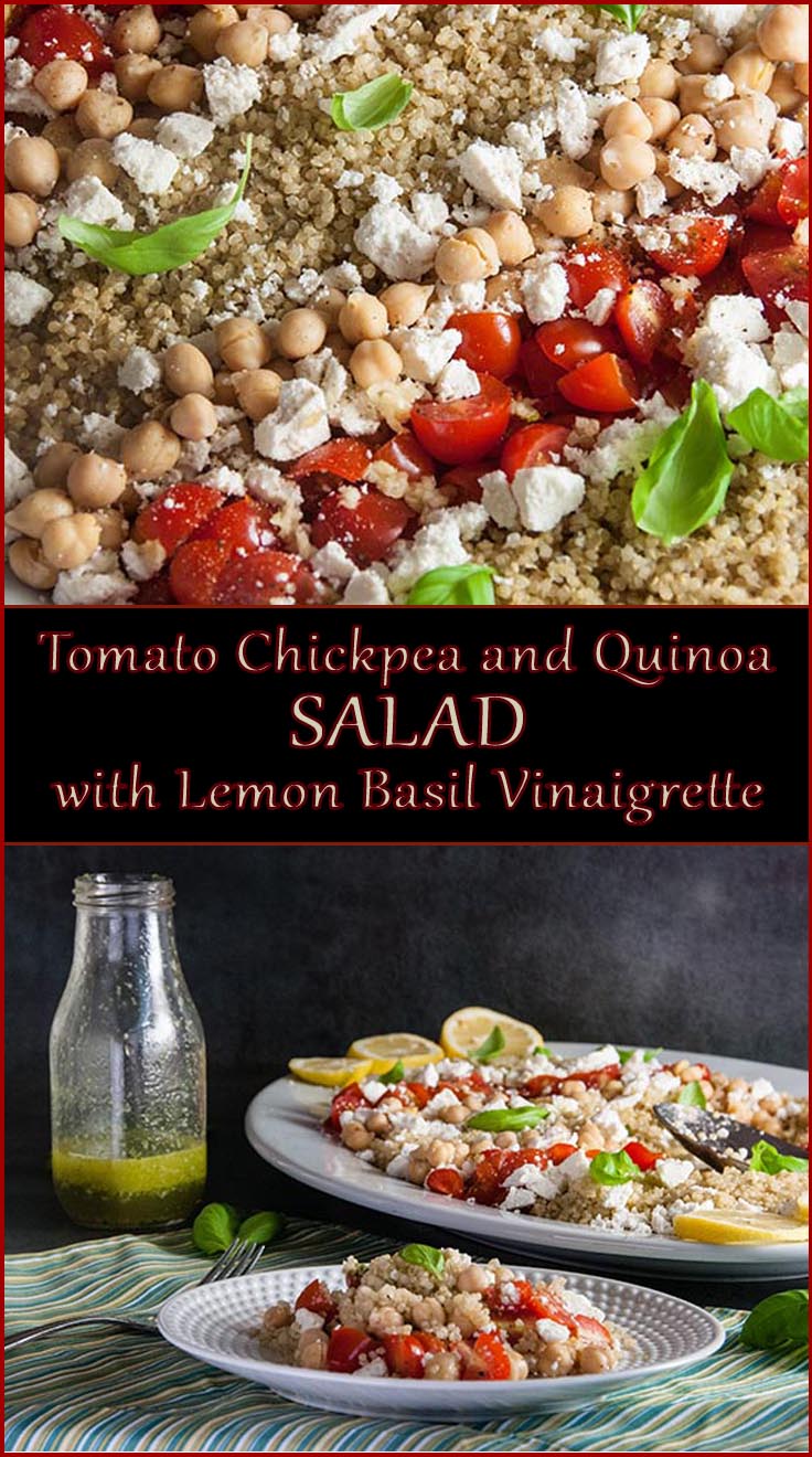 Tomato, Chickpea, and Quinoa Salad with Lemon Basil Vinaigrette from www.SeasonedSprinkles.com