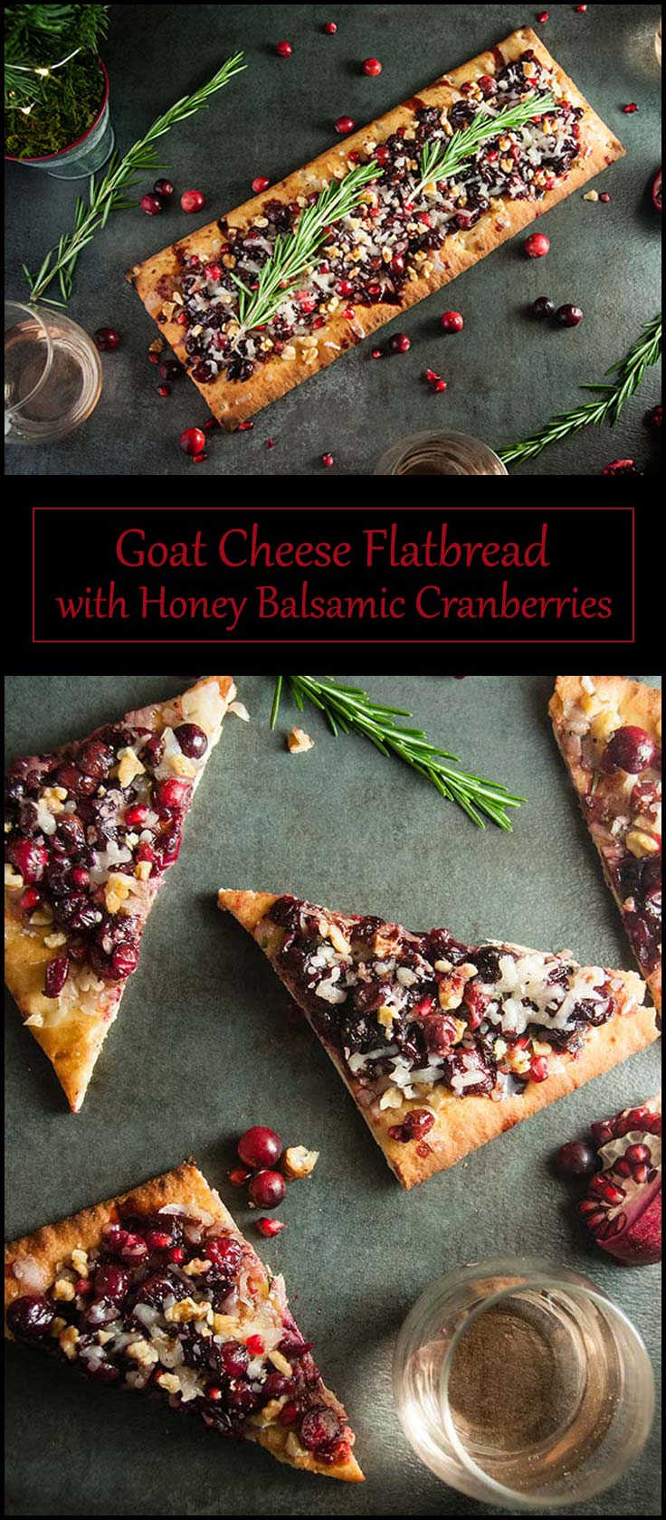 Holiday Goat Cheese Flatbread with Honey Balsamic Cranberries and Pomegranate from www.seasonedsprinkles.com