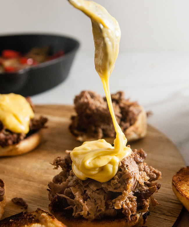 Philly Cheesesteak Sliders with Homemade Beer Cheese Whiz