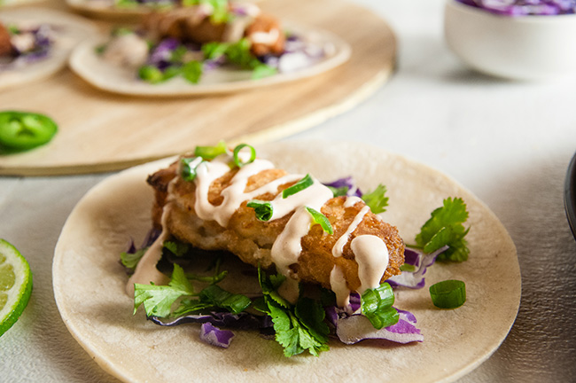 Beer Battered Fish Tacos with Chipotle Lime Crema