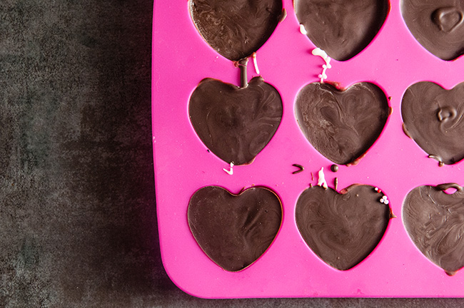 Chocolate in heart silicone molds