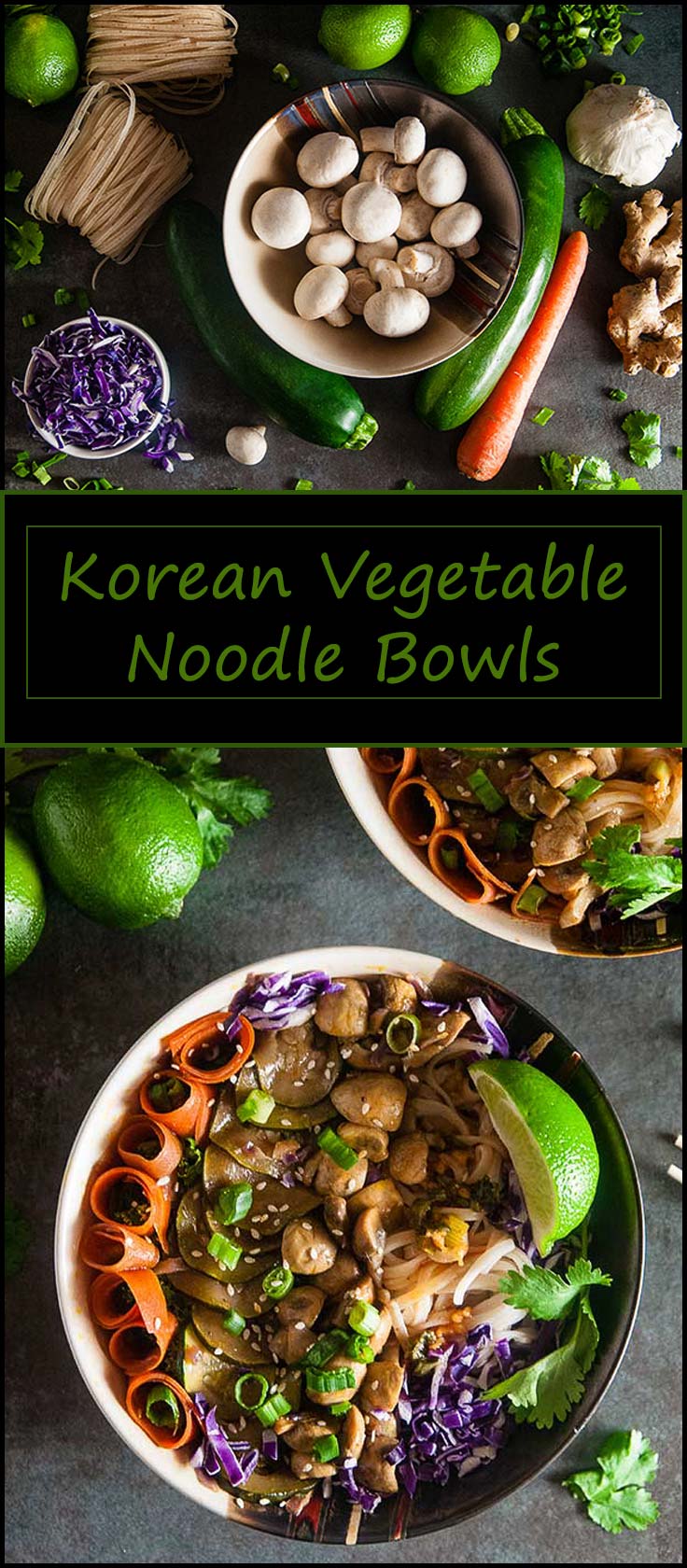 Quick Korean Vegetable Noodle Bowls inspired by bibimbap make for a vegetarian and gluten free friendly lunch or dinner that's ready in under 20 minutes from www.seasonedsprinkles.com