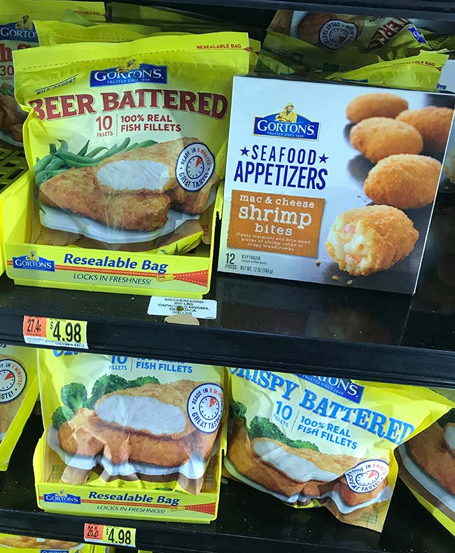 Find Gorton's Beer Battered Crispy Fillets and Gorton's Seafood Appetizers - Mac n Cheese Shrimp Bites in the frozen seafood aisle in the freezer section at Walmart