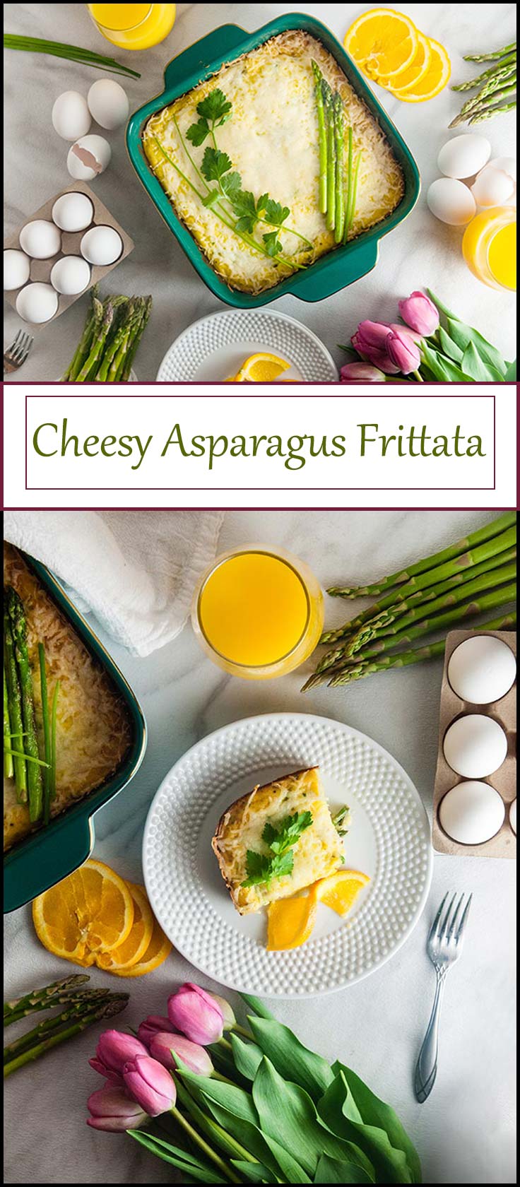 Cheesy asparagus frittata is a an easy breakfast casserole perfect for Easter brunch. This vegetarian breakfast casserole will please everyone from www.seasonedsprinkles.com