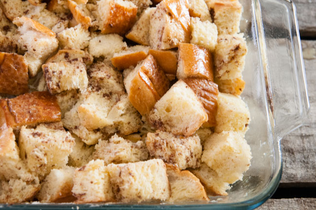 Easy Baked French Toast Casserole ready to refrigerate