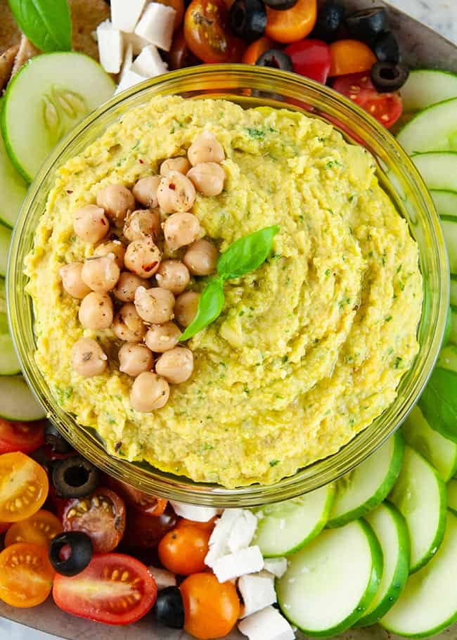 Lemon Pesto Hummus with veggies