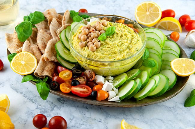 Lemon Pesto Hummus with veggies