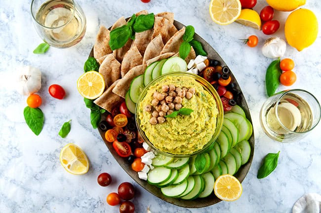 Lemon Pesto Hummus with veggies