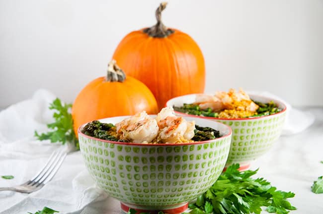 Pumpkin Parmesan Quinoa with Shrimp and Asparagus
