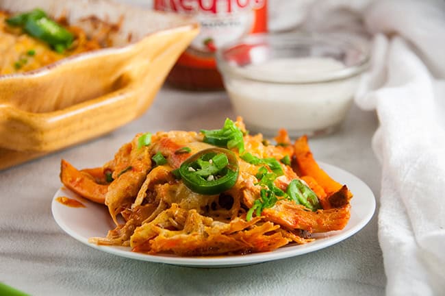 Buffalo Chicken Sweet Potato Cheese Fries