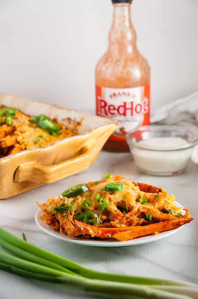 Buffalo Chicken Sweet Potato Cheese Fries