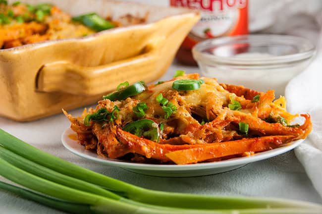Buffalo Chicken Sweet Potato Cheese Fries