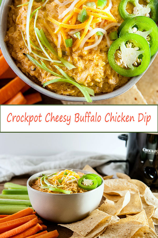Crock Pot Cheesy Buffalo Chicken Dip with no Cream Cheese. The perfect easy game day or party appetizer. A yummy dip recipe. from www.SeasonedSprinkles.com