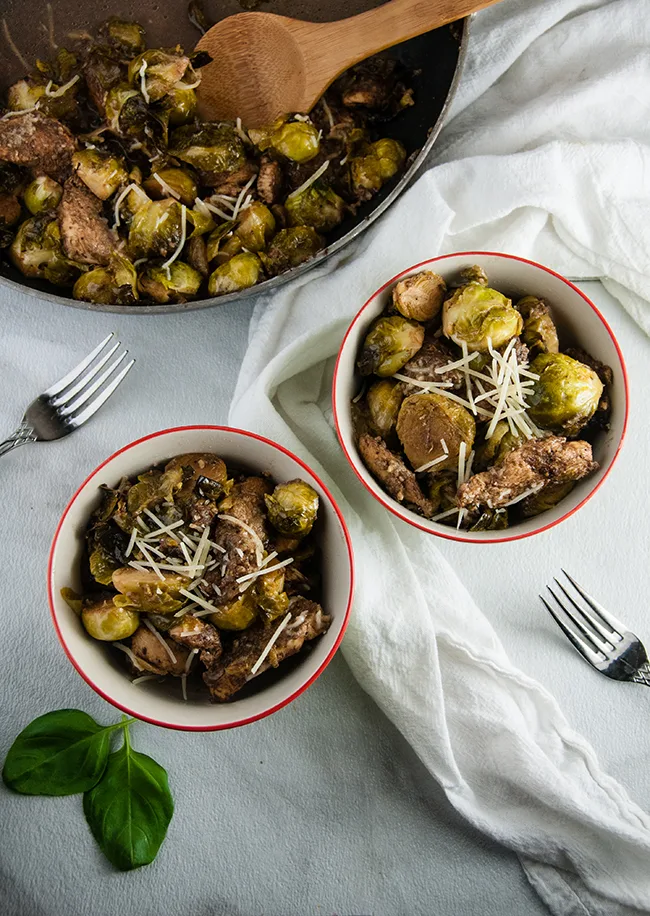 Parmesan Balsamic Chicken and Brussel Sprouts Skillet
