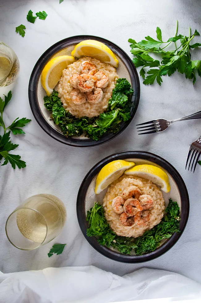 Shrimp Risotto with Garlicky Kale