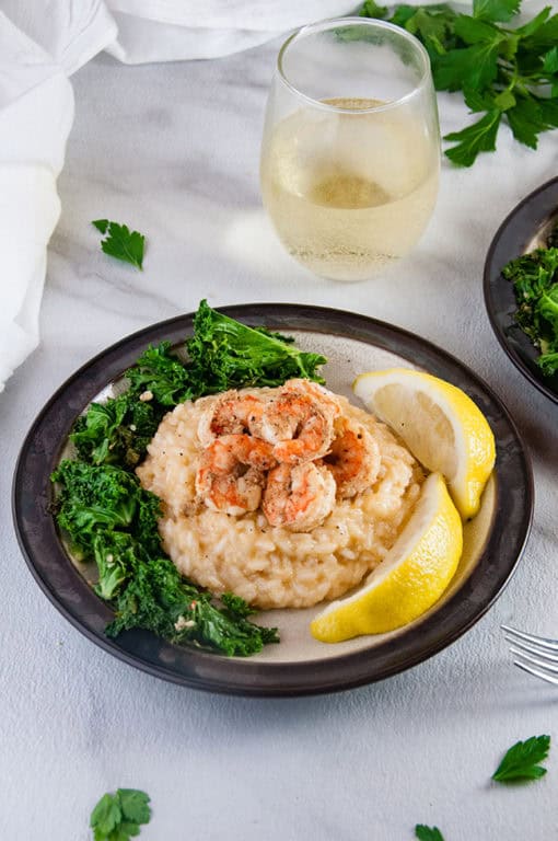 Shrimp Risotto with Garlicky Kale Seasoned Sprinkles