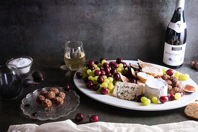 Easy French Entertaining: a loaded Cheese Plate with Sea Salt Chocolate Truffles