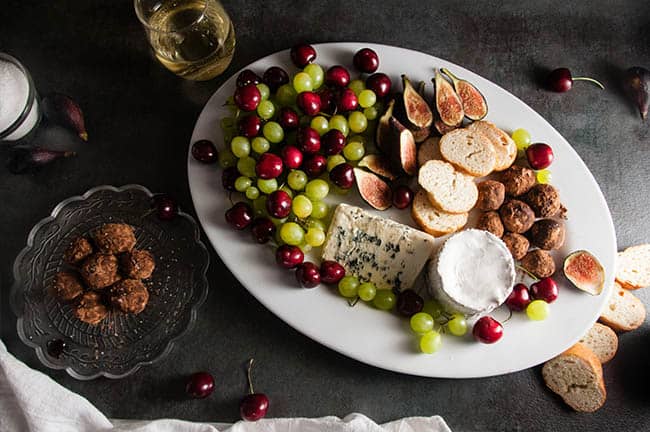 Easy French Entertaining: a loaded Cheese Plate with Sea Salt Chocolate Truffles