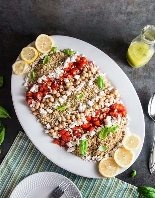 Tomato Chickpea and Quinoa Salad with Lemon Basil Vinaigrette Seasoned Sprinkles