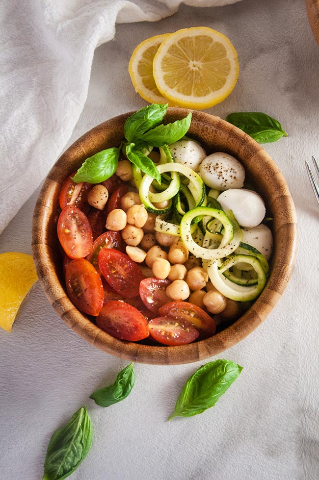 Caprese Zoodle Bowls with Chickpeas