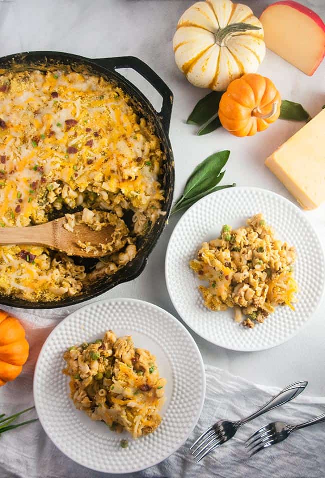 Pumpkin Macaroni and Cheese with Pancetta and Peas