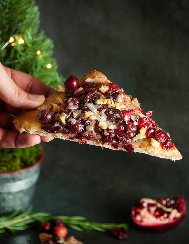 Holiday Goat Cheese Flatbread with Honey Balsamic Cranberries and Pomegranate