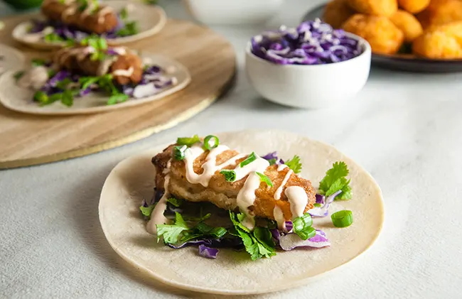 Beer Battered Fish Tacos with Chipotle Lime Crema