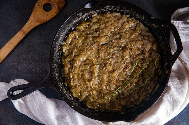 caramelized onions in a pan