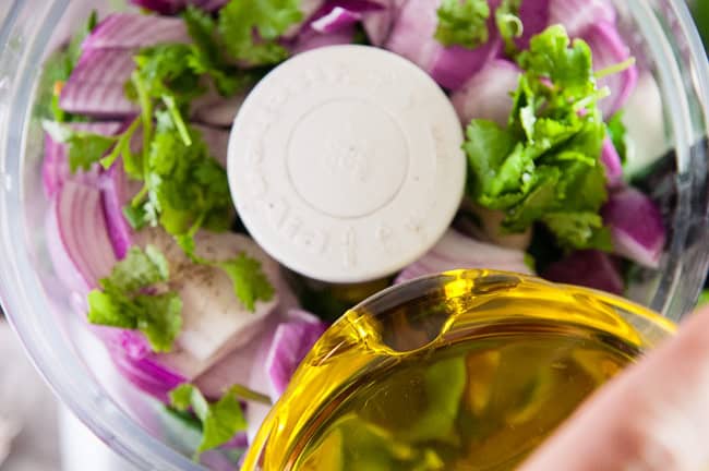 Making chimichurri sauce
