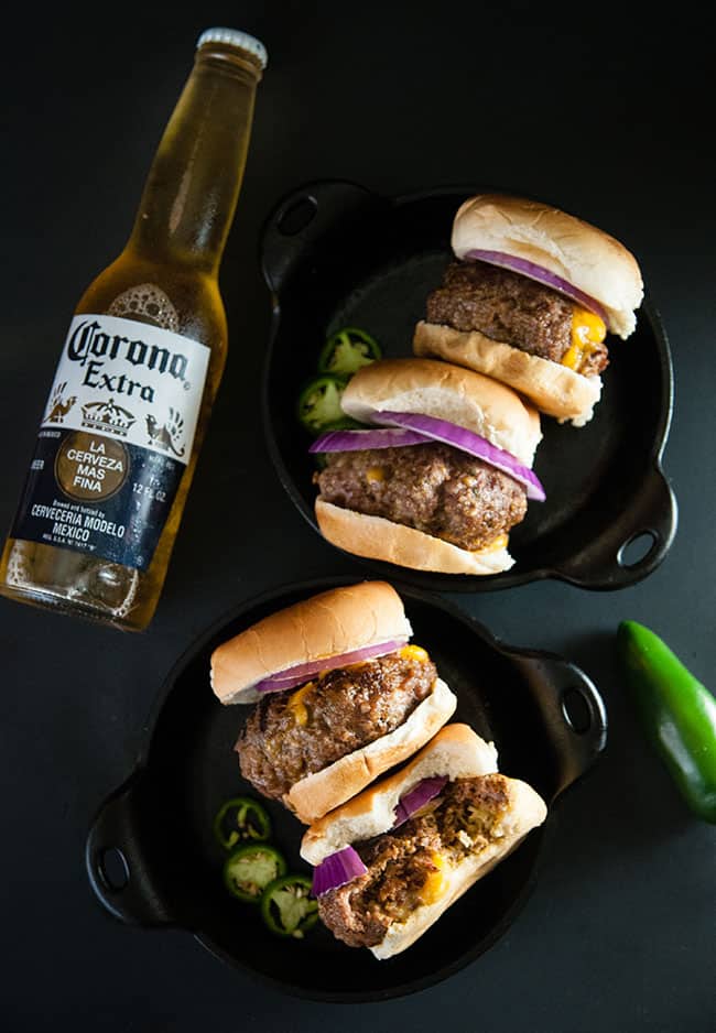 Beer Cheese Stuffed Burgers - Seasoned Sprinkles