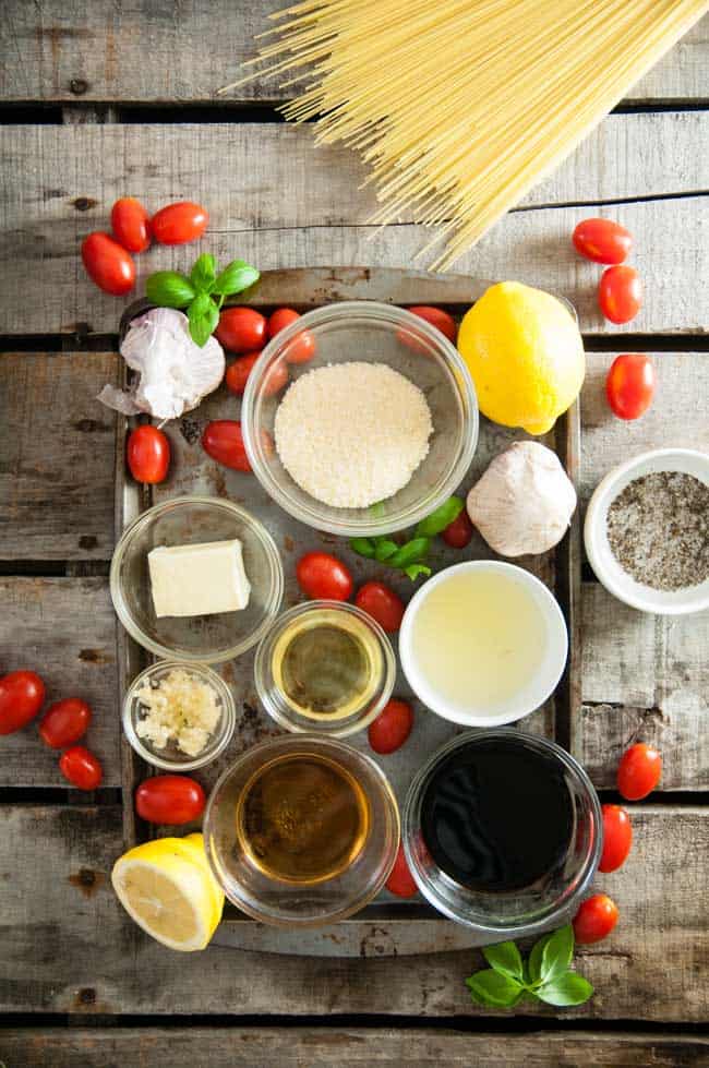 Ingredients for Buttered Balsamic Blistered Tomato Pasta