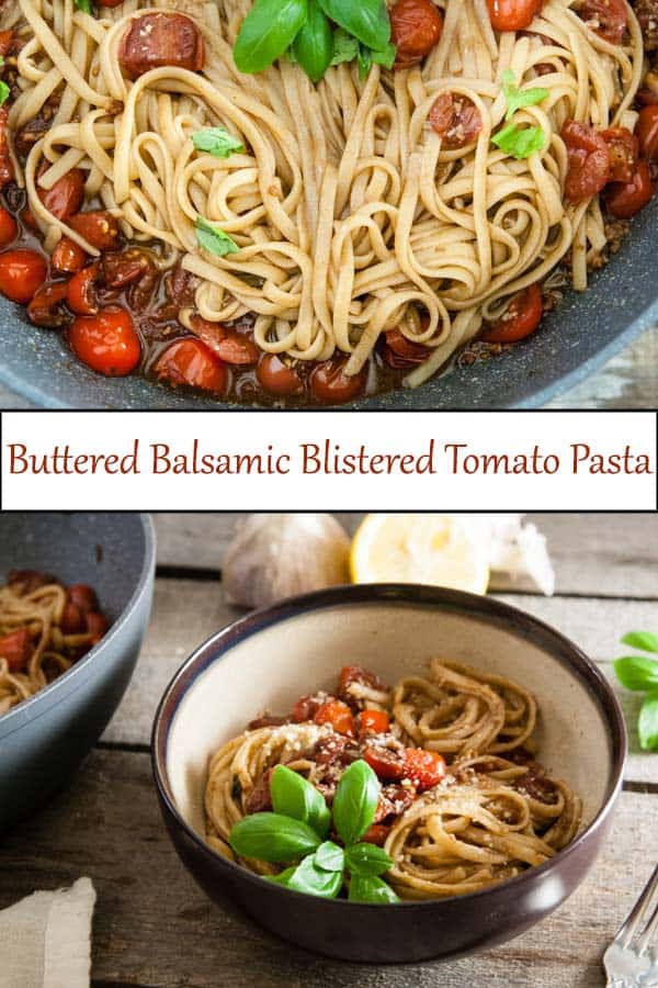 Buttered Balsamic Blistered Tomato Pasta recipe perfect for quick summer vegetarian dinners from www.seasonedsprinkles.com